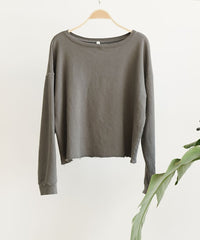 French Terry Cropped Raw Hem Long Sleeve Top Fabina DULL GREY S