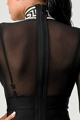 Athina Mesh Contrast Greek Key Print Bandage Dress Athina
