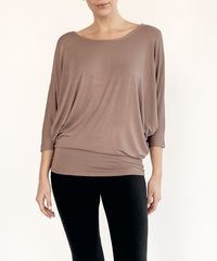 Bamboo Side Ruched Dolman Sleeve Top Fabina MOCHA S