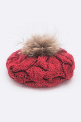 Cotton Cable Knit Large Fur Pom Beanie Artini Accessories