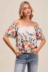 Floral Embroidered Two Way Off The Shoulder Blouse So Me OFF WHITE S