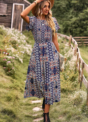 Floral Print Boho Cinched Midi Dress Miss Sparkling