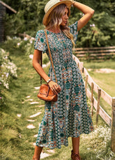 Floral Print Boho Cinched Midi Dress Miss Sparkling