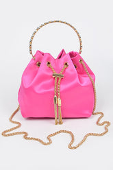 Satin Bucket Clutch Bag with Top Handle Artini Accessories Fuchsia O/S