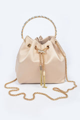 Satin Bucket Clutch Bag with Top Handle Artini Accessories NUDE O/S