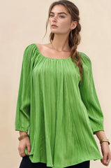 Crinckled Texture Fabric Round Neck Swing Top Davi & Dani