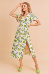 Inessa Floral Midi V-neck Slit Dress Aemi + Co