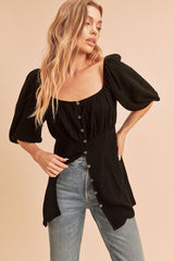 Lillet Puff Sleeve Square Neck Top Aemi + Co BLACK S