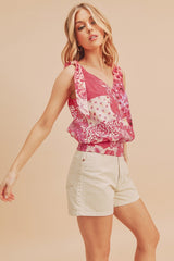 Toya Floral V-neck Tie Ruched Tank Aemi + Co