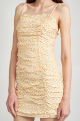 Ruched Mini Spaghetti Strap Polka Dot Dress SALE