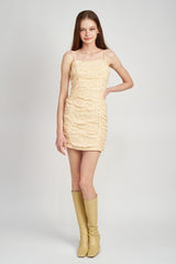 Ruched Mini Spaghetti Strap Polka Dot Dress SALE