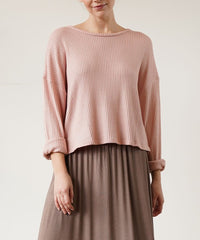 Bamboo Waffle Knit Loose Crop Top Fabina