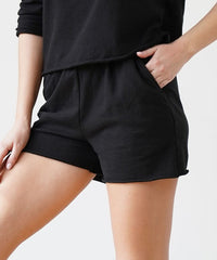 Garment Dye Raw Hem Vintage Shorts Fabina BLACK S