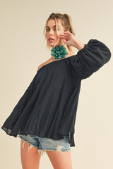 Off-Shoulder Balloon Sleeve Blouse Aemi + Co Black S