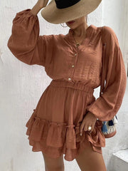 Long sleeve button front ruffle dress Miss Sparkling