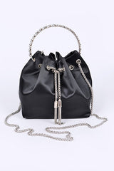Satin Bucket Clutch Bag with Top Handle Artini Accessories BLACK/SILVER O/S