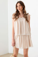 Sheer Pin Dot Tank and Elastic Waist Skirt Set Mustard Seed