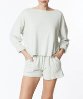 Garment Dye Raw Hem Shorts & Top Set Fabina SAGEBLUE S