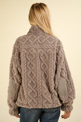 Fuzzy Fleece Half Zip Cable Pattern Sweatshirt Very J