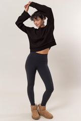 Round Neck Dropped Shoulder Ribbed Sweater HYFVE