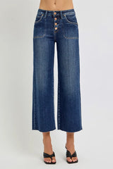 High Rise Crop Wide Button Up Jeans With Plus Size Risen