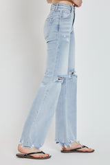 Full Size High Rise Distressed Wide Leg Jeans Risen