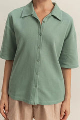 Collared Neck Button Down Waffle Shirt HYFVE