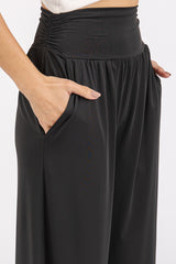 Stretch Banded Waist Wide Leg Pants with Pockets Mittoshop