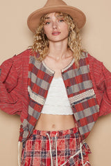 Round Neck Long Sleeve Plaid Shirt POL