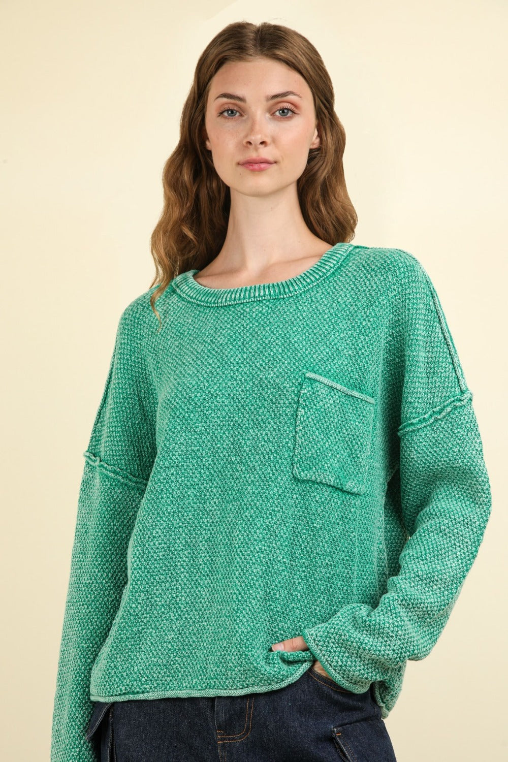 Mineral Washed Exposed Seam Sweater Very J Kelly Green S