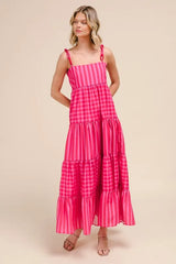 Stripe Tiered Maxi Dress with Colorful Chain Strap So Me