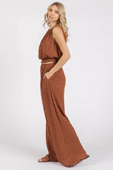 Textured Stretchy Crop Tank and Pants Set Mittoshop