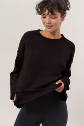 Round Neck Dropped Shoulder Ribbed Sweater HYFVE Black S