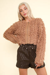 Shaggy Yarn Knit Zip Up Jacket Very J