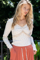 Floral V-Neck Long Sleeve T-Shirt POL Cream S