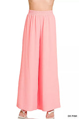 Woven Airflow Elastic Waistband Pants ZENANA DK PINK S