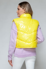 Zip Up Turtleneck Shiny Quilted Vest Snobbish