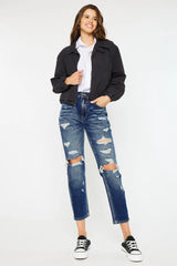 High Rise Distressed Mom Fit Jeans Kancan