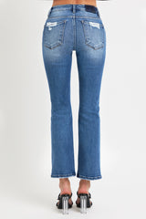 Mid Rise Ankle Straight Jeans with Pockets Risen