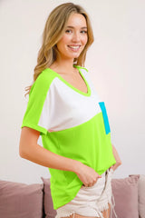 Color Block Neon Trim Pocket T-Shirt BiBi