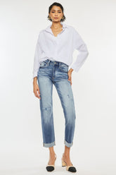 High Rise Cuffed Straight Jeans Kancan Medium 0