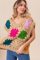 Granny Square Openwork Sweater Vest BiBi