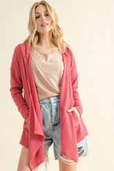 Thermal Hooded Open Front Cardigan with Pockets And the Why Rose Pink S