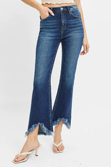 High Rise Crop Bootcut Fray Hem Jeans Plus Size Risen
