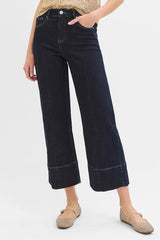 Tummy Control High Rise Crop Wide Seam Detailed Jeans Risen