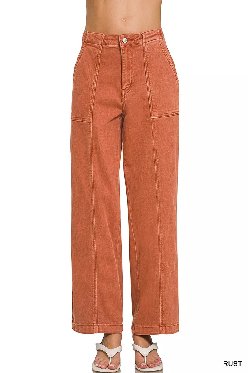 Straight Leg Utility Pocket Jeans ZENANA RUST S