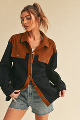 Two Tone Button Up Jacket with Pockets Aemi + Co