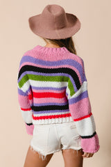 Multi Color Striped Cropped Sweater BiBi