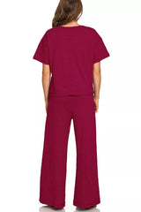 Cotton Slub Short Sleeve Tee and Pants Set ZENANA
