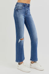 Distressed High Rise Crop Flare Jeans Risen